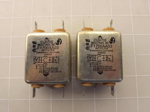 LOT OF 2 CURTIS F1700AA03 RFI FILTER T47525
