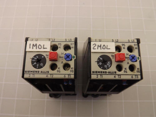 LOT OF 2 SIEMENS OLR1250 OVERLOAD RELAY T45951