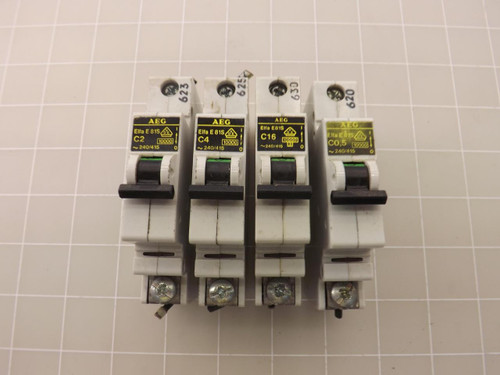LOT OF 4 AEG ELFA E81S C2 ELFA E81S C4 ELFA E81S C16 ELFA E81S C05 CIRCUIT BREAKERS T44529 LOT OF 4 AEG ELFA E81S C2 ELFA E81S C4 ELFA E81S C16 ELFA E81S C05 CIRCUIT BREAKERS T44529