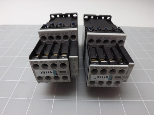 LOT OF 2 SIEMENS 3ZX1012-0RH11-1AA1 3RH1911-1FA40 RELAYS W/ AUXILLARY CONTACTS T48521