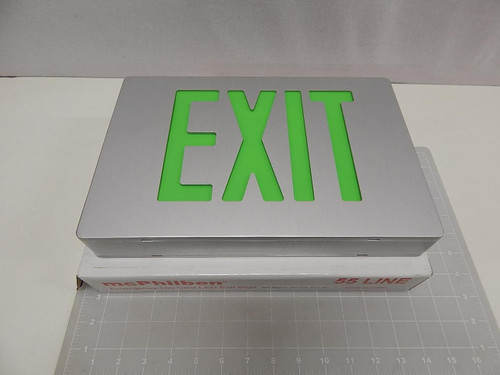 MCPHILBEN ER55L2AG SILVER LED ALUMINUM EXIT SIGN W GREEN LETTERS T60917