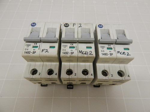 LOT OF 3 ALLEN BRADLEY 1492-SP2D060 6 AMP CIRCUIT BREAKER T62807