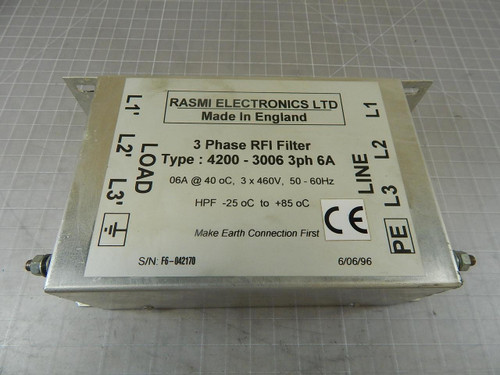 RASMI ELECTRONICS 4200-3006 3 PHASE RFI FILTER T98233
