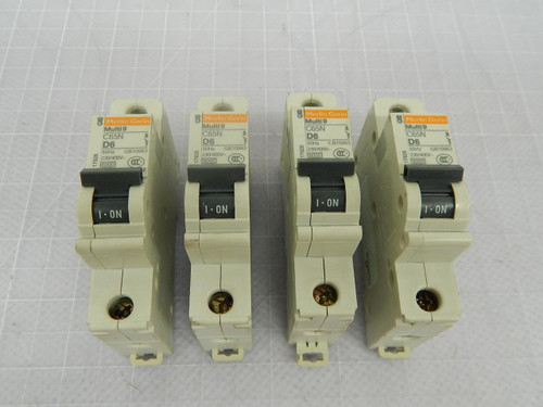 Lot of 4 Merlin Gerin Multi 9 C65N D6 Circuit Breakers T101950 For Sale Lot of 4 Merlin Gerin Multi 9 C65N D6 Circuit Breakers T101950 For Sale