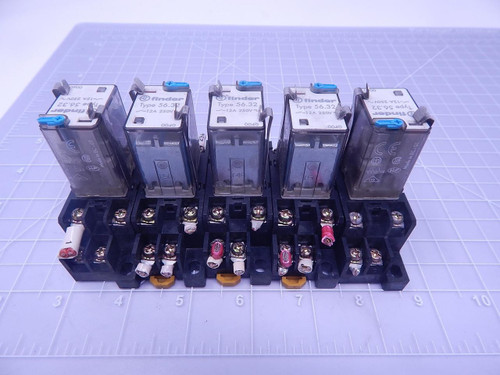 Lot of 5 Finder 56.32    Relays 12 A 250 V w/ Bases For Sale
