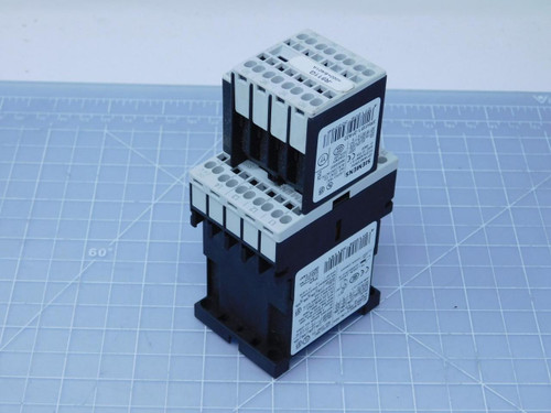 Lot of 4 Siemens 3RT1317-2BB40    Contactor 22 A w/ 3RH1911-2FA22 Auxiliary Contact And 3RT1916-1BB00 Surge Suppressor For Sale