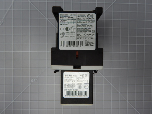 Siemens 3RT1016-2BB42    Non-Reversing Contactor w/ 3RH1911-2FA31 Auxiliary Contact w/ 3RT1916-1EH00 Surge Supressor For Sale