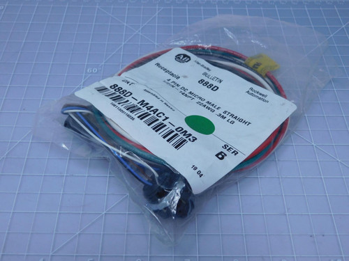 Allen-Bradley 888D-M4AC1-0M3    Receptacle
4 Pin DC Micro Male Straight
1/2IN-14NPT 22AWG .3M LG For Sale