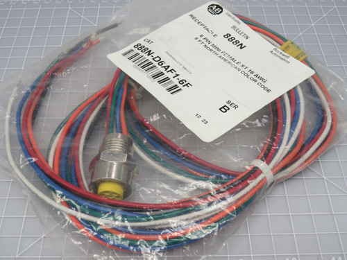 Allen-Bradley 888N-D6AF1-6F  Receptacle 6 Pin Mini Female ST 16 AWG 6Ft  North American Color Code For Sale