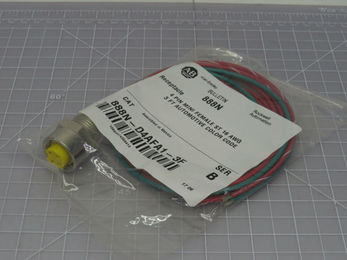 Allen-Bradley 888N-D4AFA1-3F  Receptcale 4 Pin Mini Female ST 16 AWG 3 Ft Automotive Color Code For Sale
