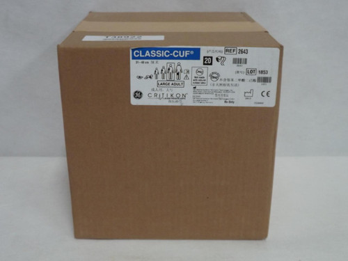 CASE OF 20 GE 2643 LARGE ADULT LONG SOFT-CUF BLOOD PRESSURE CUFFS 31-40CM T38922 CASE OF 20 GE 2643 LARGE ADULT LONG SOFT-CUF BLOOD PRESSURE CUFFS 31-40CM T38922