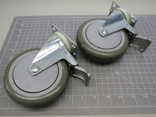 Lot of 2    5.5 Inch Industrial Grade Casters w Brake For Sale