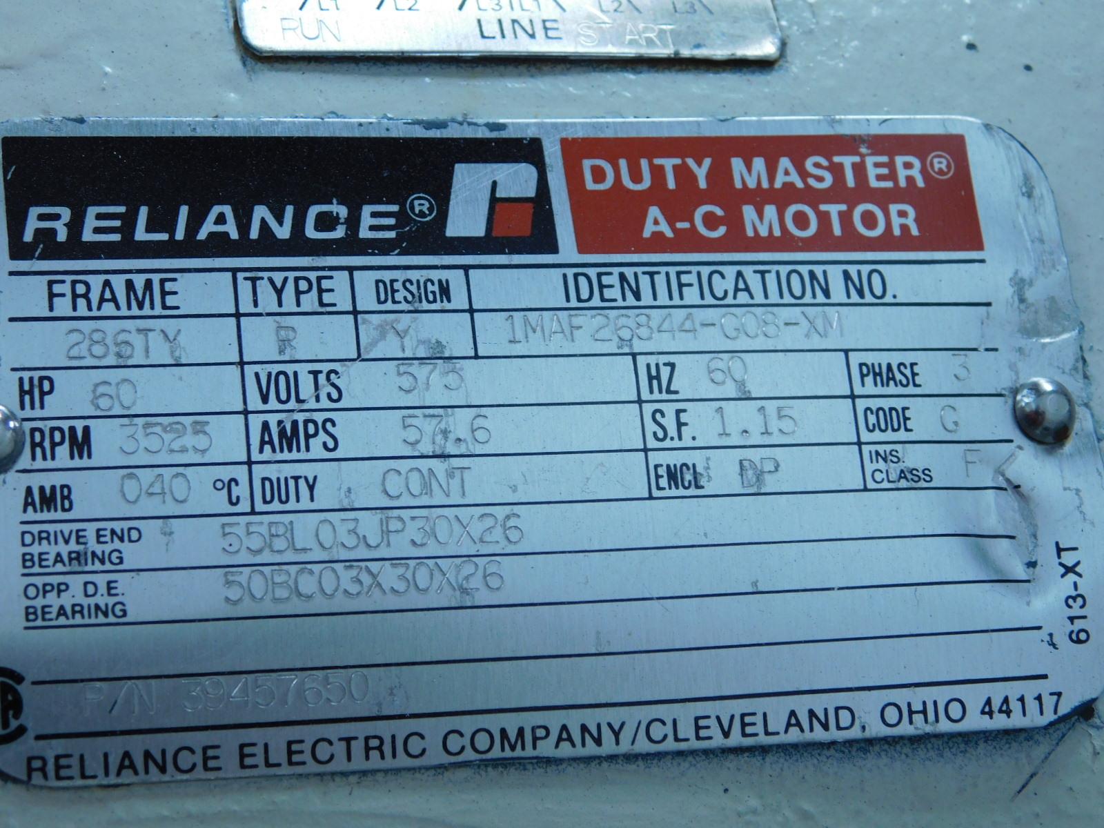 Reliance Electric 1maf26844 G08 Xm Duty Master Ac Motor 60 Hp Frame 286ty Dp Enclosure T146648 Test Equipment And Machinery International Inc