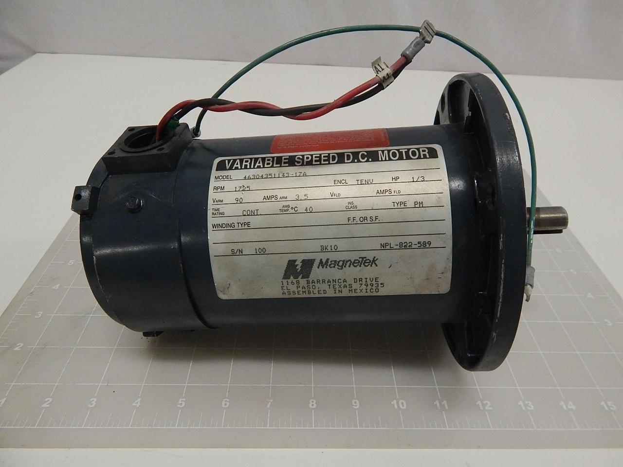 Magnetek 46304351143-17A Variable Speed D.C. Motor 1725 RPM 1/3 HP