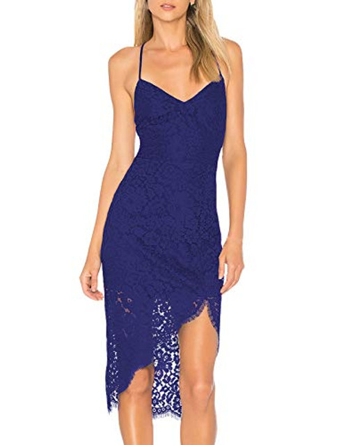 AOOKSMERY Women Summer Cocktail Dresses V-Neck Spaghetti Straps Lace Backless