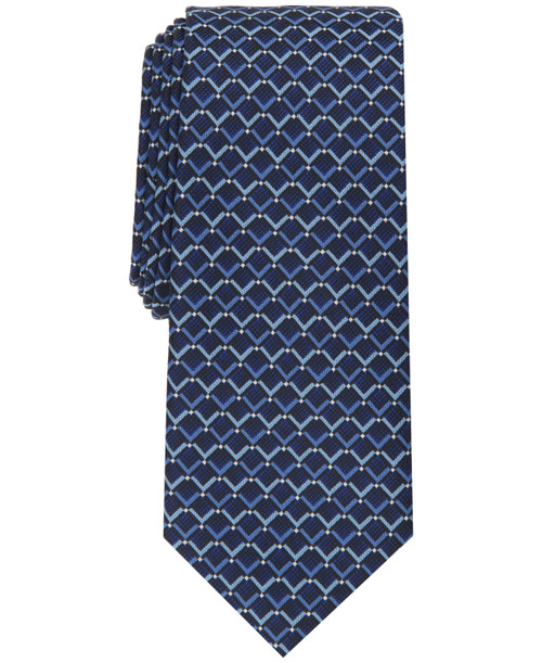 Alfani NAVY Men s Nell Grid Silk Blend Slim Tie  O/S