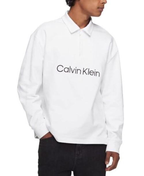 Calvin Klein Mens Relaxed Fit Standard Logo Terry Long Sleeve Polo Shirt