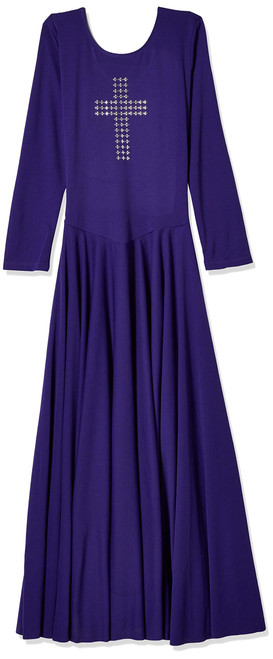 Clementine Praise & Liturgical Womens Plus Size Silver Cross Dance Dress, Purple, 3X-Large