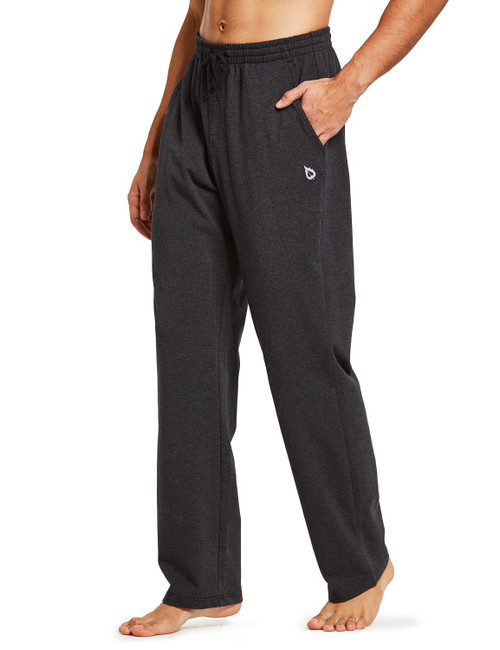 Baleaf BALEAF Mens Sweatpants Casual Lounge Cotton Pajama Yoga Pants Open Bottom Straight Leg Male Sweat Pants with Pockets Charcoal XL