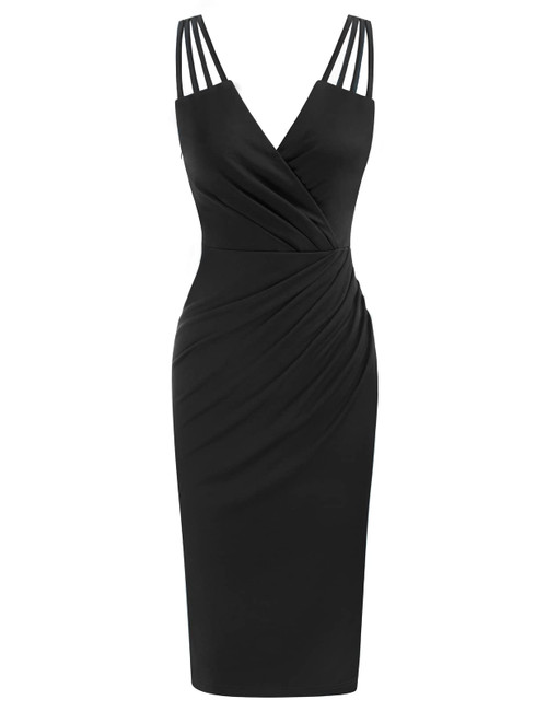 GRACE KARIN Women Sphagetti Strap Wrap Dress V Neck Sleeveless Solid Party Dress Black XL