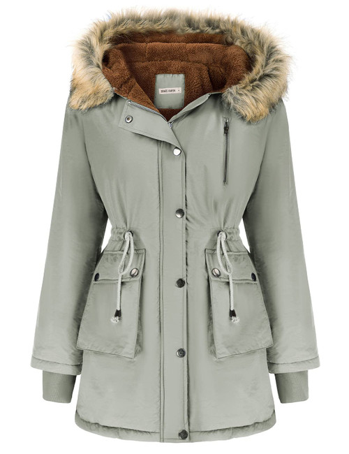 GRACE KARIN Womens Winter Warm Drawstring Hooded Coat Parkas Jacket Light Gray L