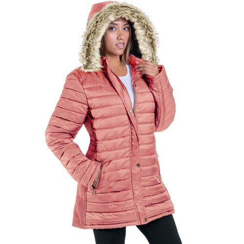 Facitisu Womens Hooded Long Down Jacket Winter Black Grey Quilted Jacket Sherpa Lined Coat