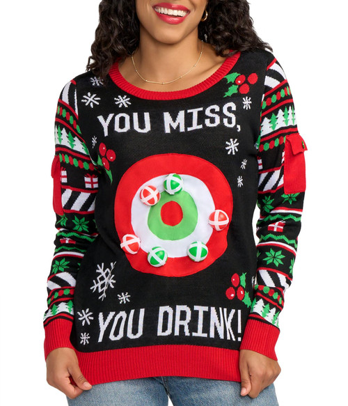 Tipsy Elves Womens Drinking Game Ugly Christmas Sweater: Small