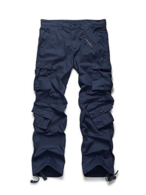 OCHENTA Mens Casual Cargo Work Pants Military Combat with 8 Pockets Relaxed Fit Hiking Dark Blue 29
