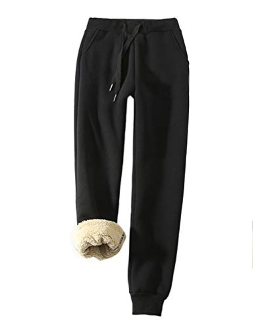 YeoKou Yeokou Womens Warm Sherpa Lined Sweatpant Jogger Fleece Pants (XX-Large, Black)