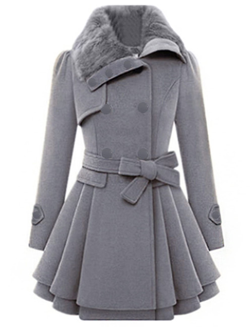 Zeagoo Womens Shacket Jacket Winter Pea Coat Double Breasted Coat Faux Fur Jacket Light Grey,X-Large