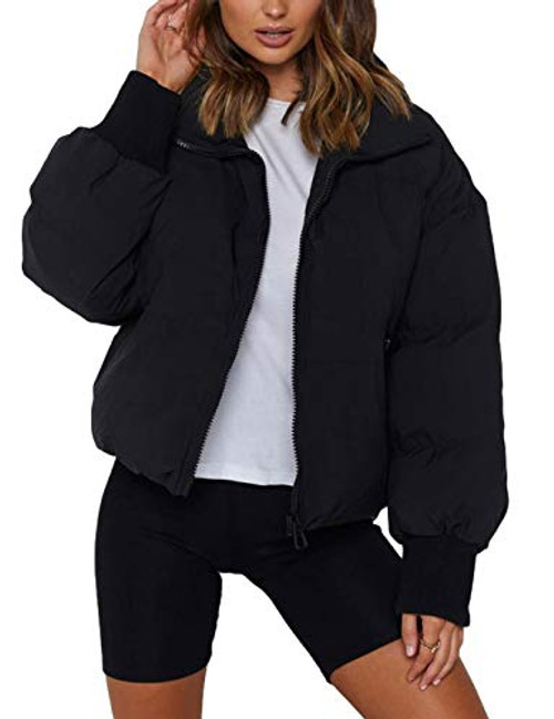 Tanming Womens Full Zip Padded Quilted Lightweight Bubble Coat (Black-XS）