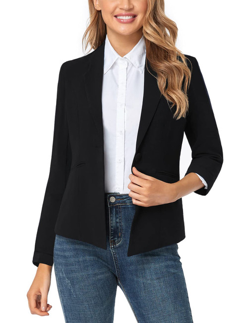 Tapata Womens Blazer for Work Open Front with Pockets Long Sleeve, Black, Small