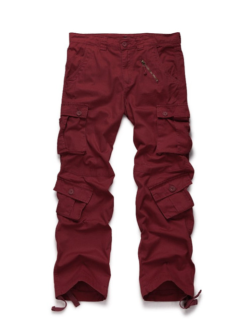Ochenta OCHENTA Mens Military Cargo Pants with 8 Pockets, Relax fit Casual Work Combat Outdoor Slacks Wine Red 32