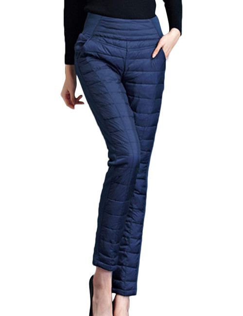 YeoKou Yeokou Womens Winter High-Rise Quilted Windbreaker Puffer Down Pants (XS, Blue)