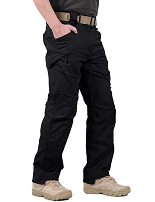 LABEYZON Mens Outdoor Work Military Tactical Pants Lightweight Rip-Stop Casual Cargo Pants Men (Black, 40W x 30L)