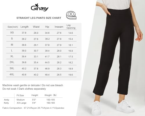Ginasy Black Dress Pants for Women Business Casual High Waisted Stretch Ankle Work Pants Straight Leg Office Trousers