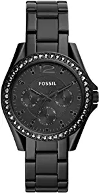 Fossil Womens Riley Stainless Steel Crystal-Accented Multifunction Quartz Watch