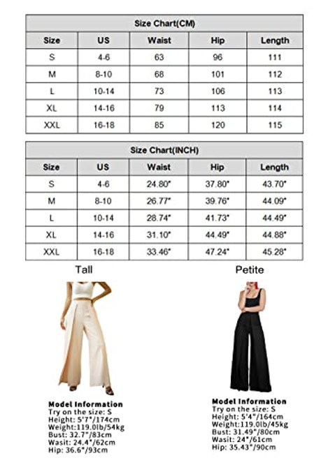 Lrady Womens Casual High Waist Wide Leg Long Palazzo Pants High Split Legs Loose Fit Elegant Elastic Waist Trousers, White, Medium