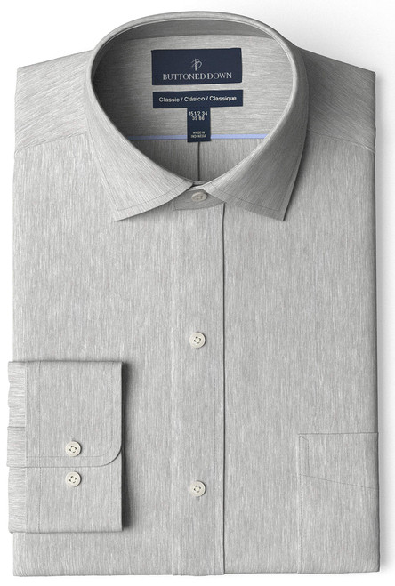 Buttoned Down Mens Classic-Fit Solid Non-Iron Dress Shirt Pocket Spread Collar, Medium Grey Heather, 16.5" Neck 38" Sleeve