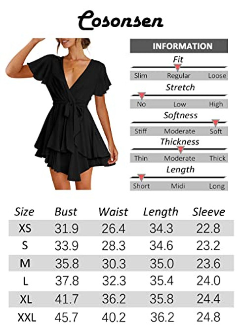 Cosonsen Womens Party Dresses Short Sleeve Deep V-Neck Skater Dresses Dark Green M