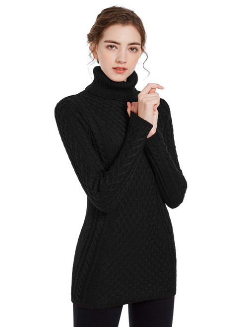 v28 Women Turtleneck Korea Knit Stretchable Elasticity Long Sleeve Sweater Jumper (S, Turt Black)