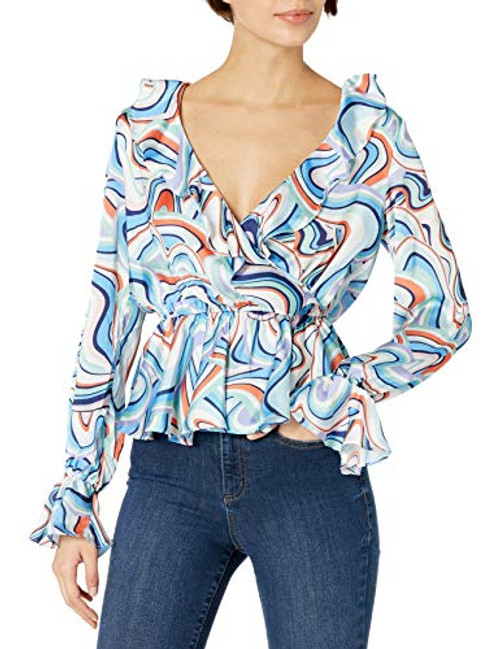 KENDALL + KYLIE KENDALL + KYLIE Womens Scribble Ruffle Wrap Top