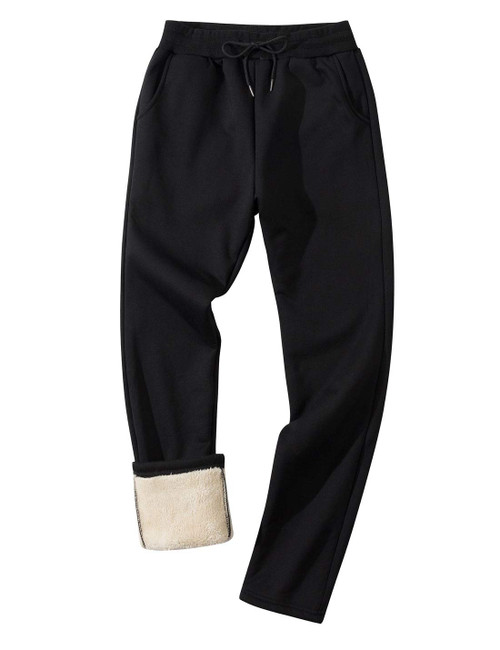 Gihuo Mens Winter Fleece Pants Sherpa Lined Sweatpants Active Running Jogger Pants (2# Black, X-Large)