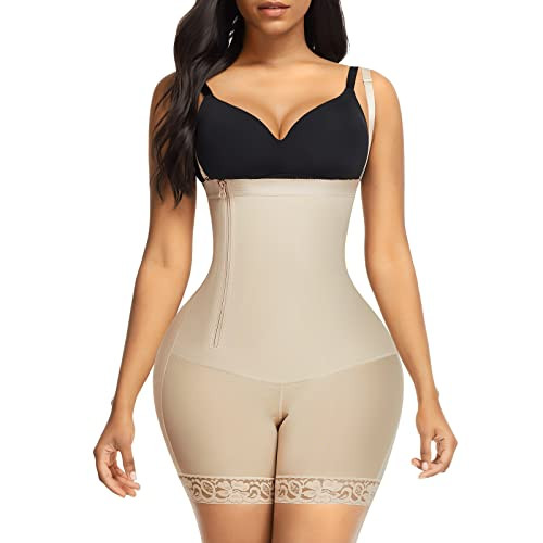 FeelinGirl Body Shaper for Women Tummy Control Shapewear Side Zipper Open Bust Fajas for Ladies Daily Life, Beige, L