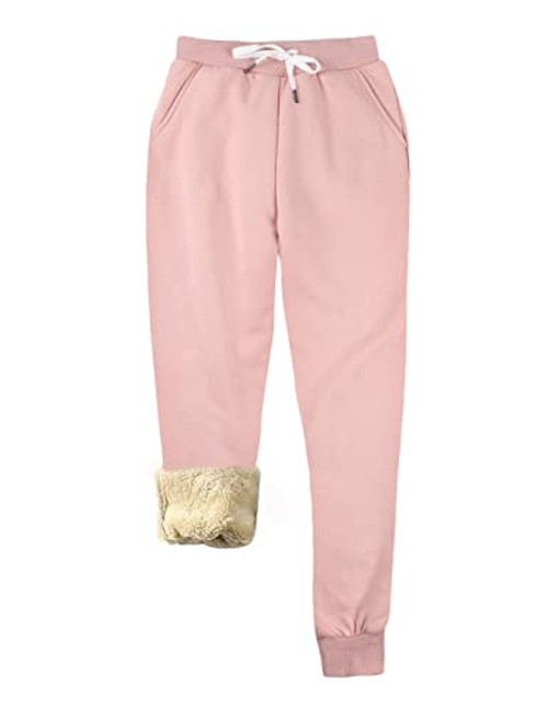 Yeokou Womens Warm Sherpa Lined Athletic Sweatpants Jogger Fleece Pants (Pink, XX-Large)