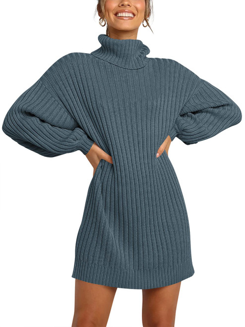 Anrabess ANRABESS Oversized Sweaters for Women Turtleneck Batwing Sleeve Sweater Dress 2023 Fall Winter Casual Baggy Soft Cozy Warm Mini Dress Fashion Vacation Clothes Trendy Outfits A240dianlan-XS Navyblue