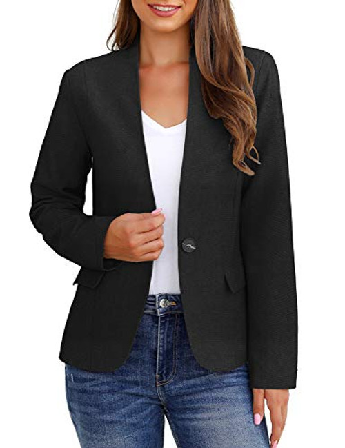 grapent GRAPENT Womens Black Business Casual Pockets Work Office Button Back Slit Long Sleeves Blazer Lightweight Jacket Suit Size X-Large US 16-18
