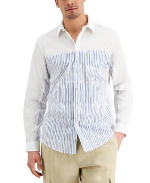 INC International Concepts Mens Blocked Striped Shirt White Pure 2XL