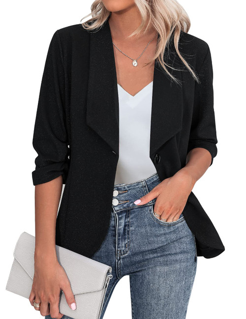 Beyove Casual Blazer for Women Work 3/4 Sleeve Blazer Black-Small