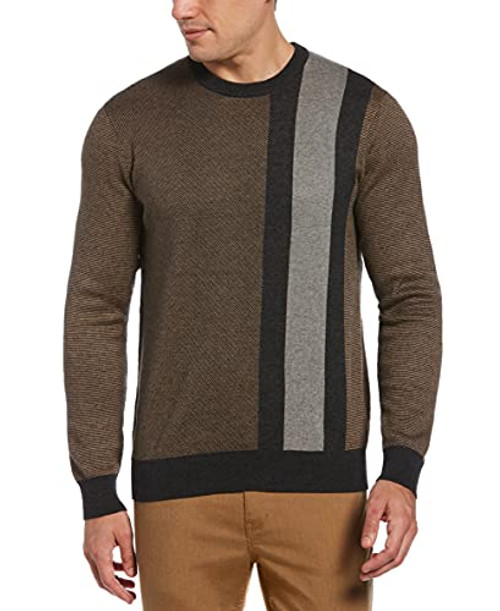 Perry Ellis Mens Placed Stripe Crew Neck Charcoal Heather 2XL